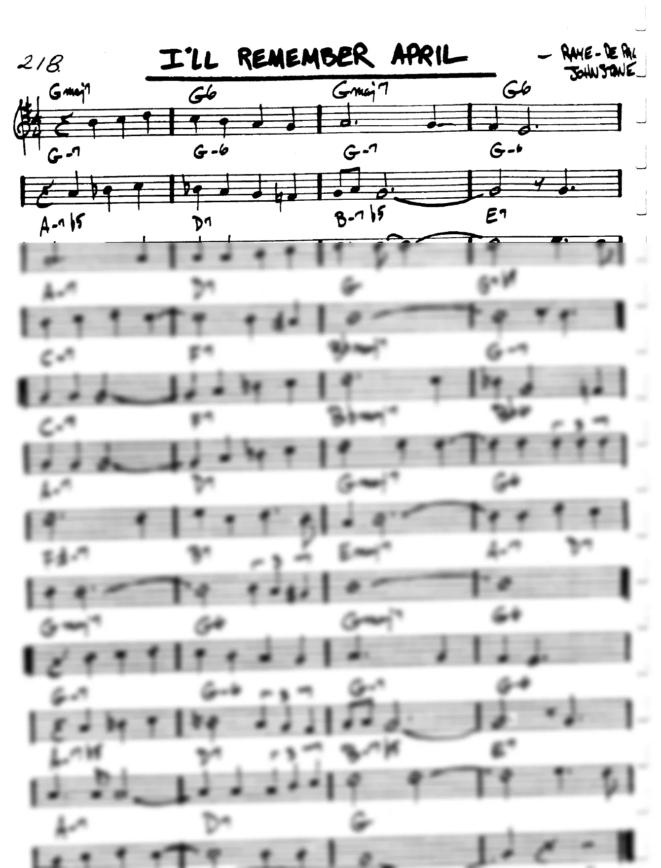Vista previa de la partitura de I'll Remember April para Lead sheet (clave de Do)