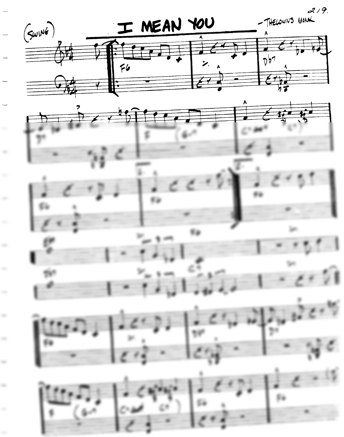 Vista previa de la partitura de I Mean You para Lead sheet (clave de Do)