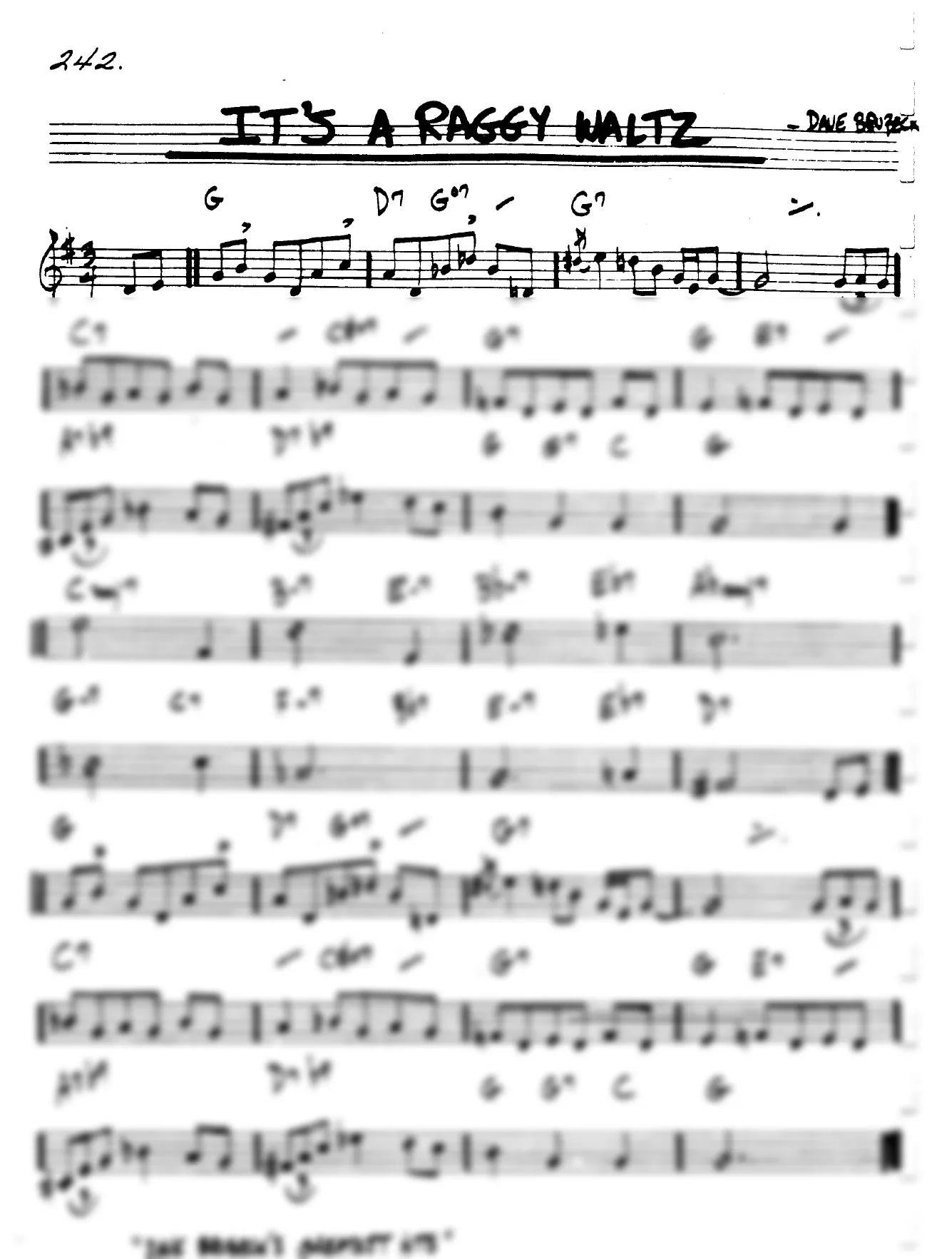Vista previa de la partitura de It's A Raggy Waltz para Lead sheet (clave de Do)