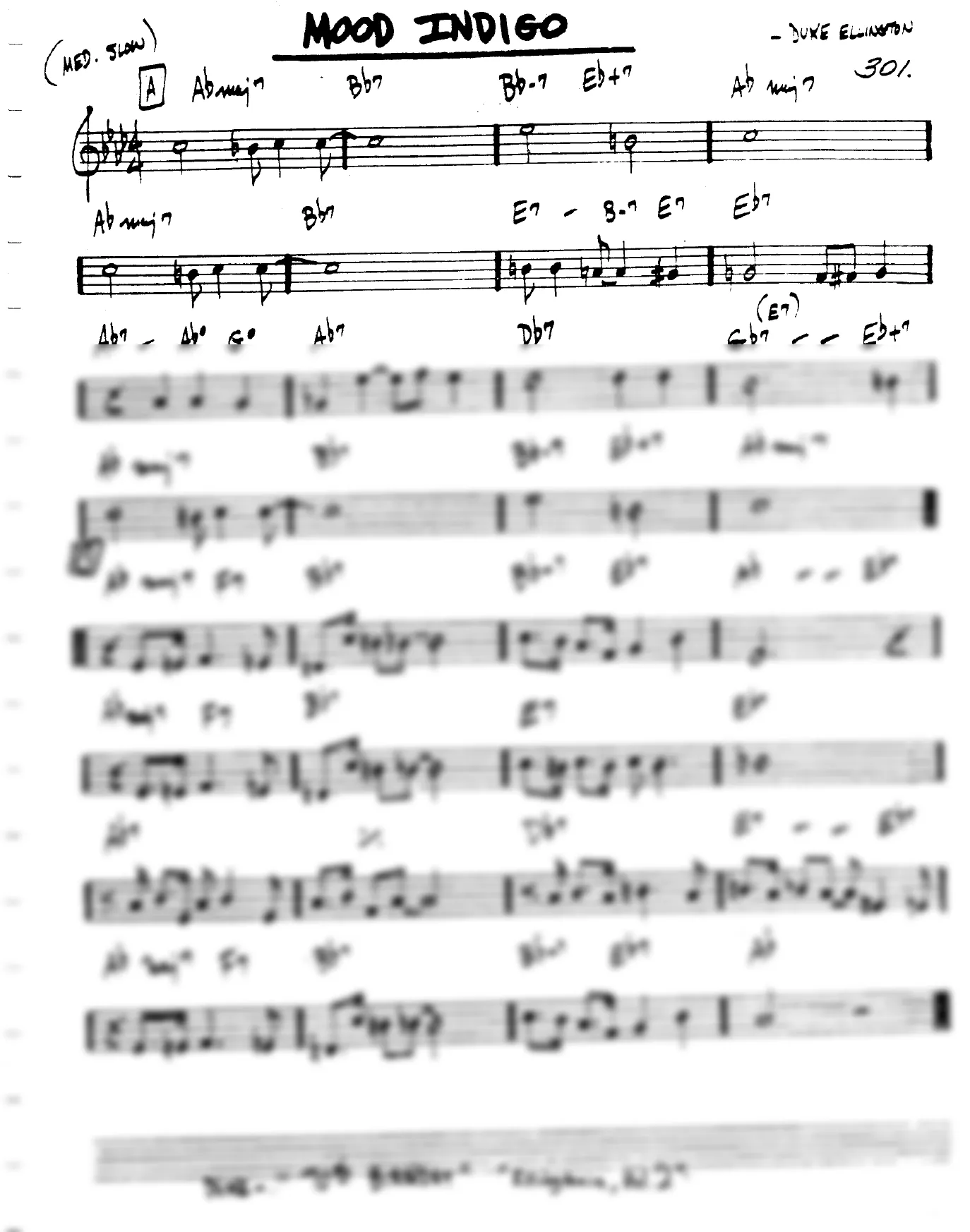Vista previa de la partitura de Mood Indigo para Lead sheet (clave de Do)