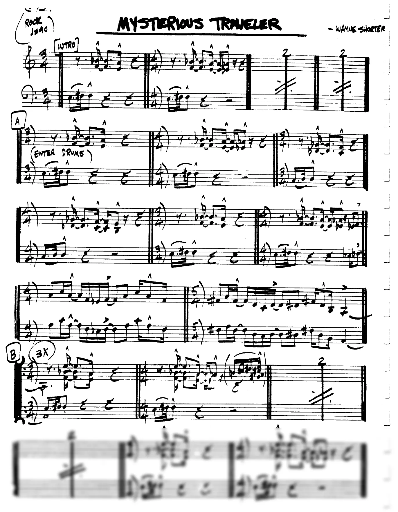 Vista previa de la partitura de Mysterious Traveler para Lead sheet (clave de Do)