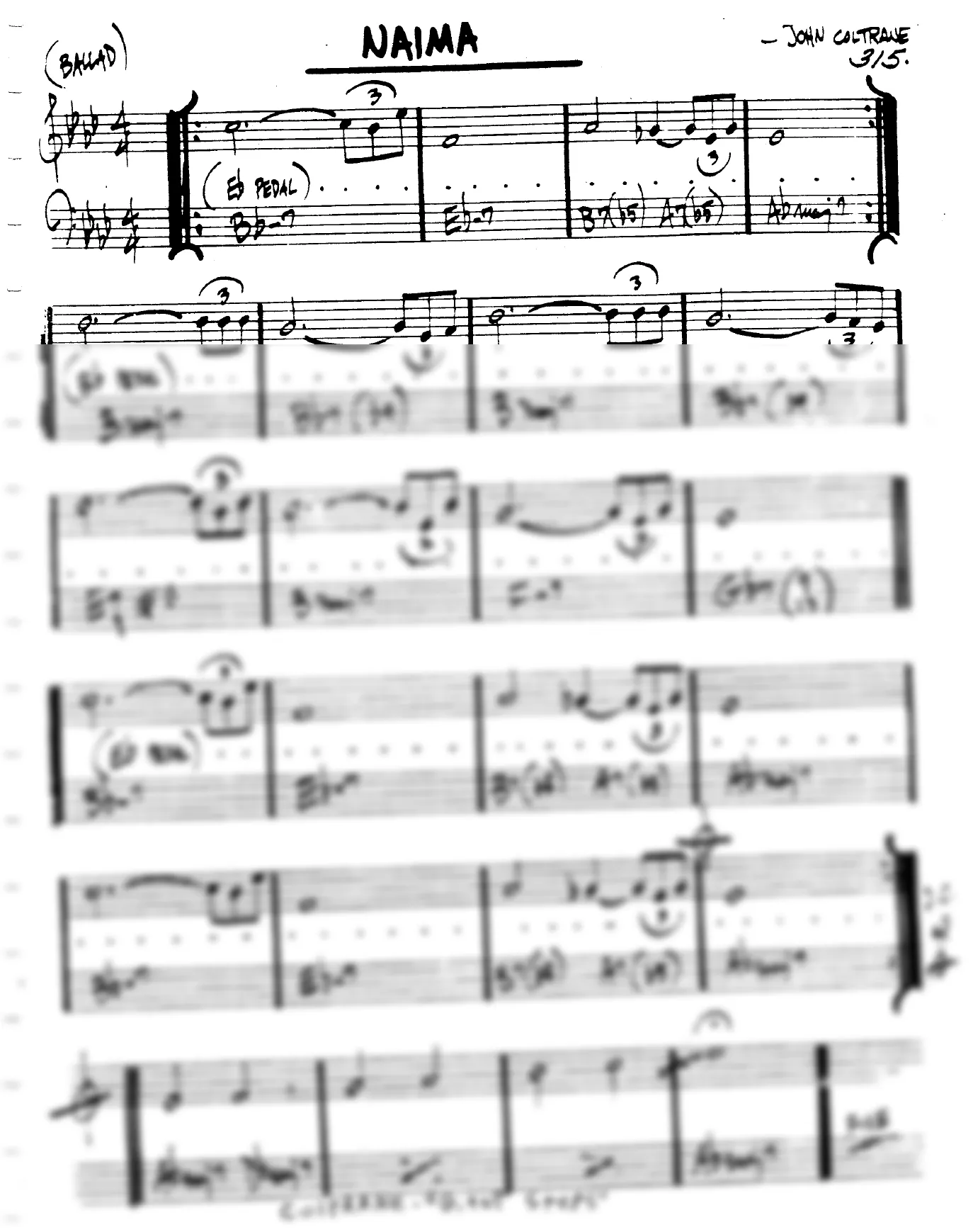 Vista previa de la partitura de Naima para Lead sheet (clave de Do)