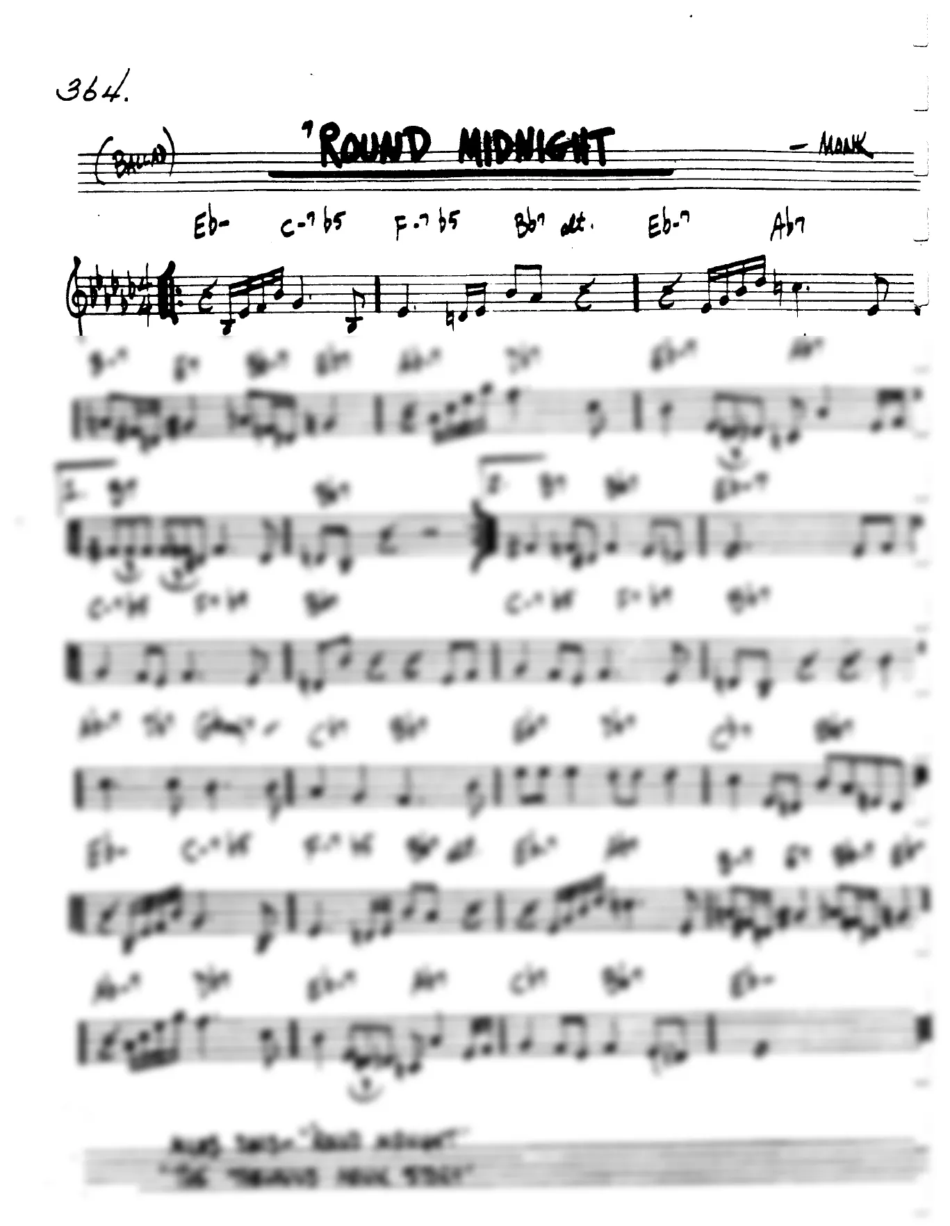 Vista previa de la partitura de 'Round Midnight para Lead sheet (clave de Do)