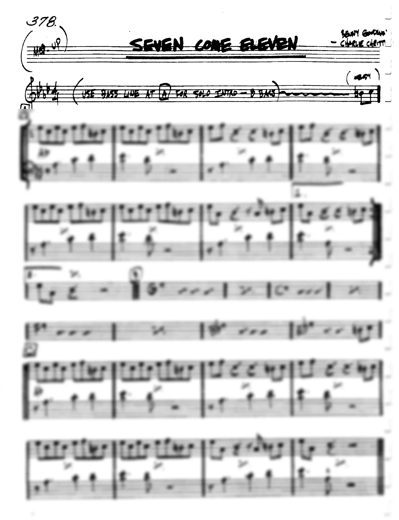 Vista previa de la partitura de Seven Come Eleven para Lead sheet (clave de Do)