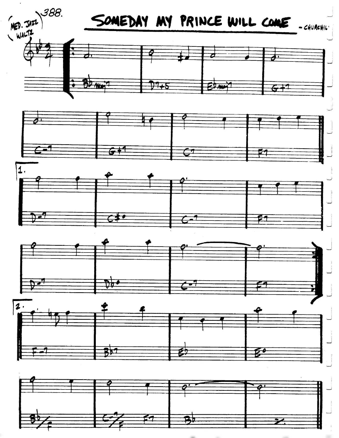 Vista previa de la partitura de Someday My Prince Will Come para Lead sheet (clave de Do)