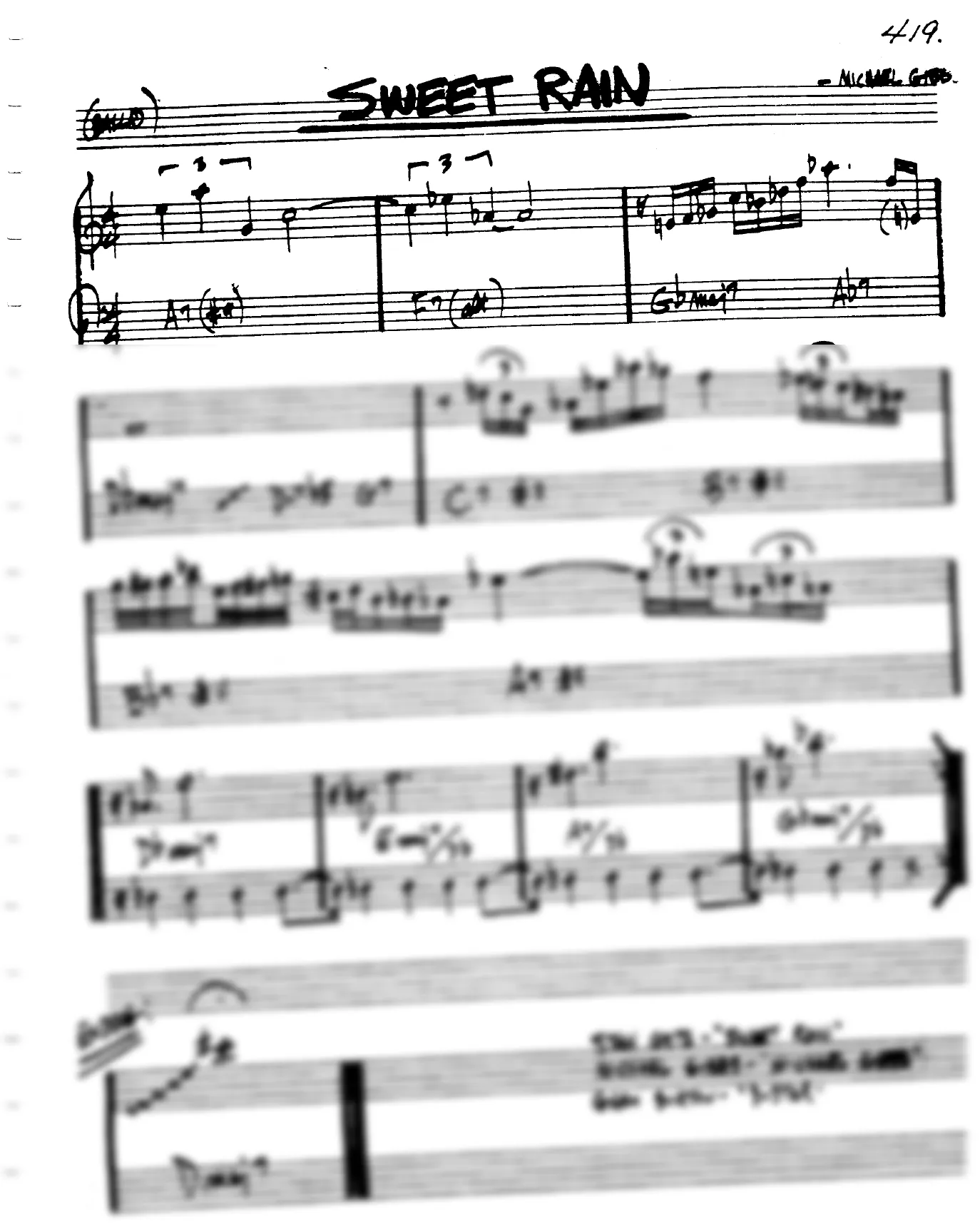 Vista previa de la partitura de Sweet Rain para Lead sheet (clave de Do)