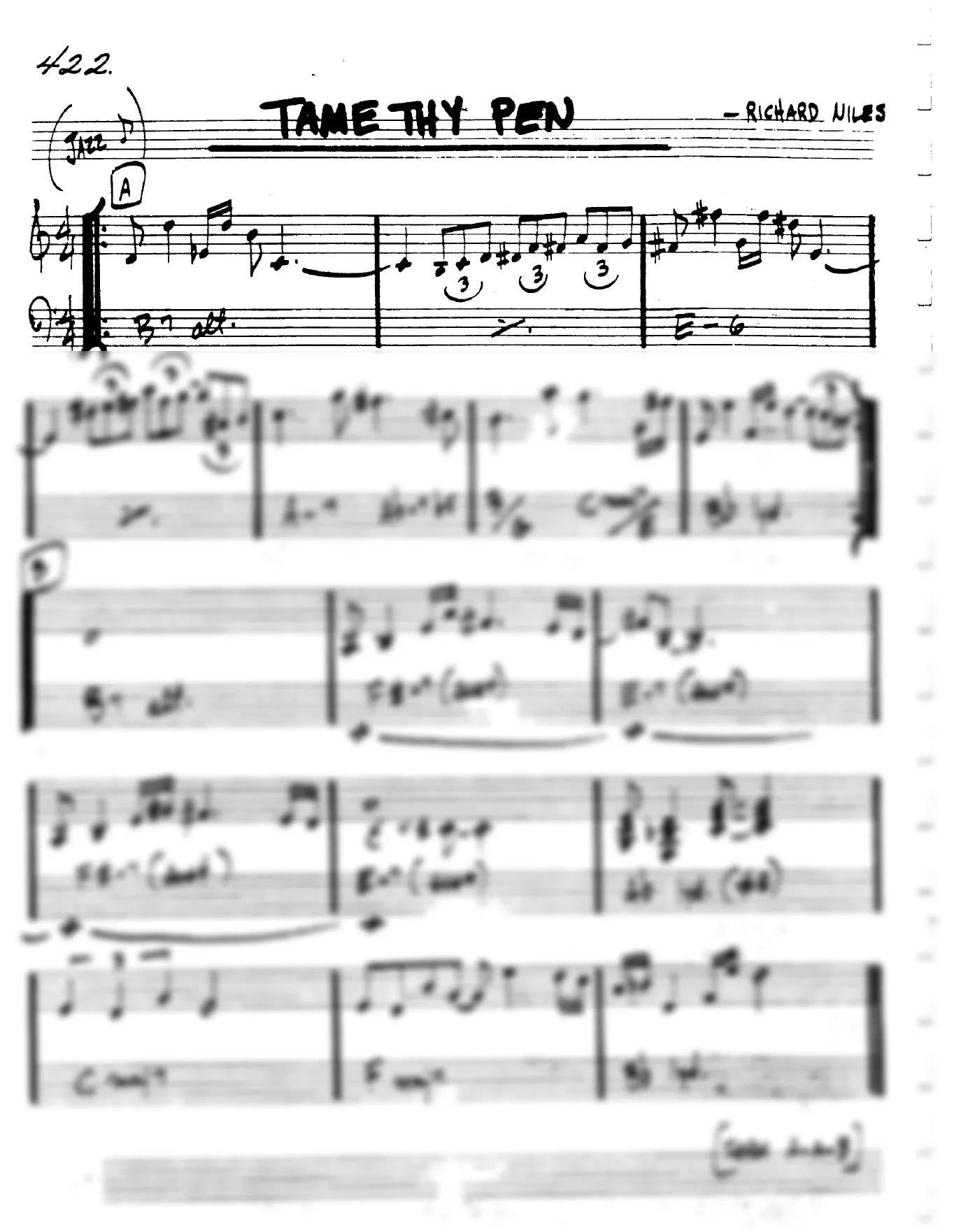 Vista previa de la partitura de Tame Thy Pen para Lead sheet (clave de Do)