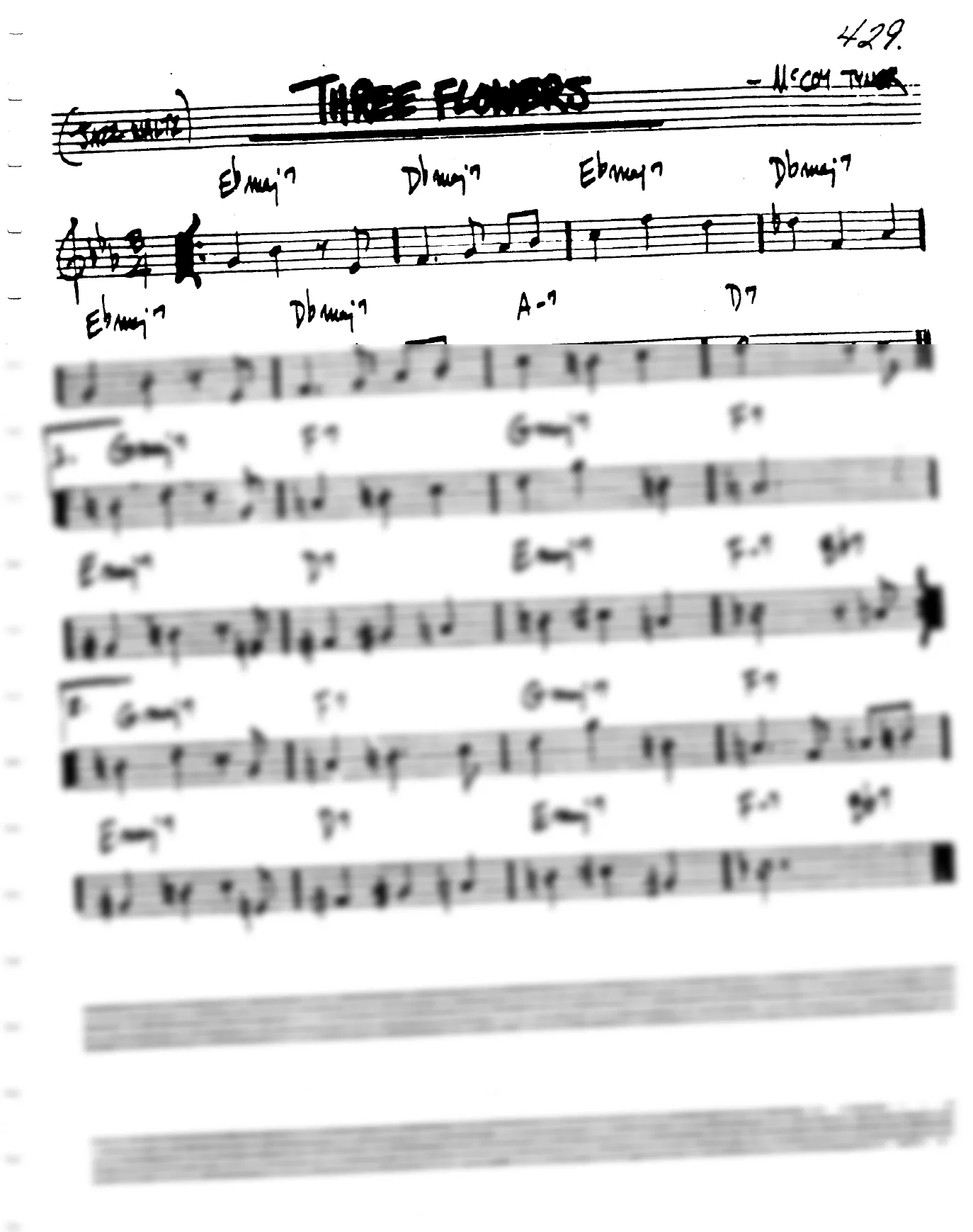 Vista previa de la partitura de Three Flowers para Lead sheet (clave de Do)