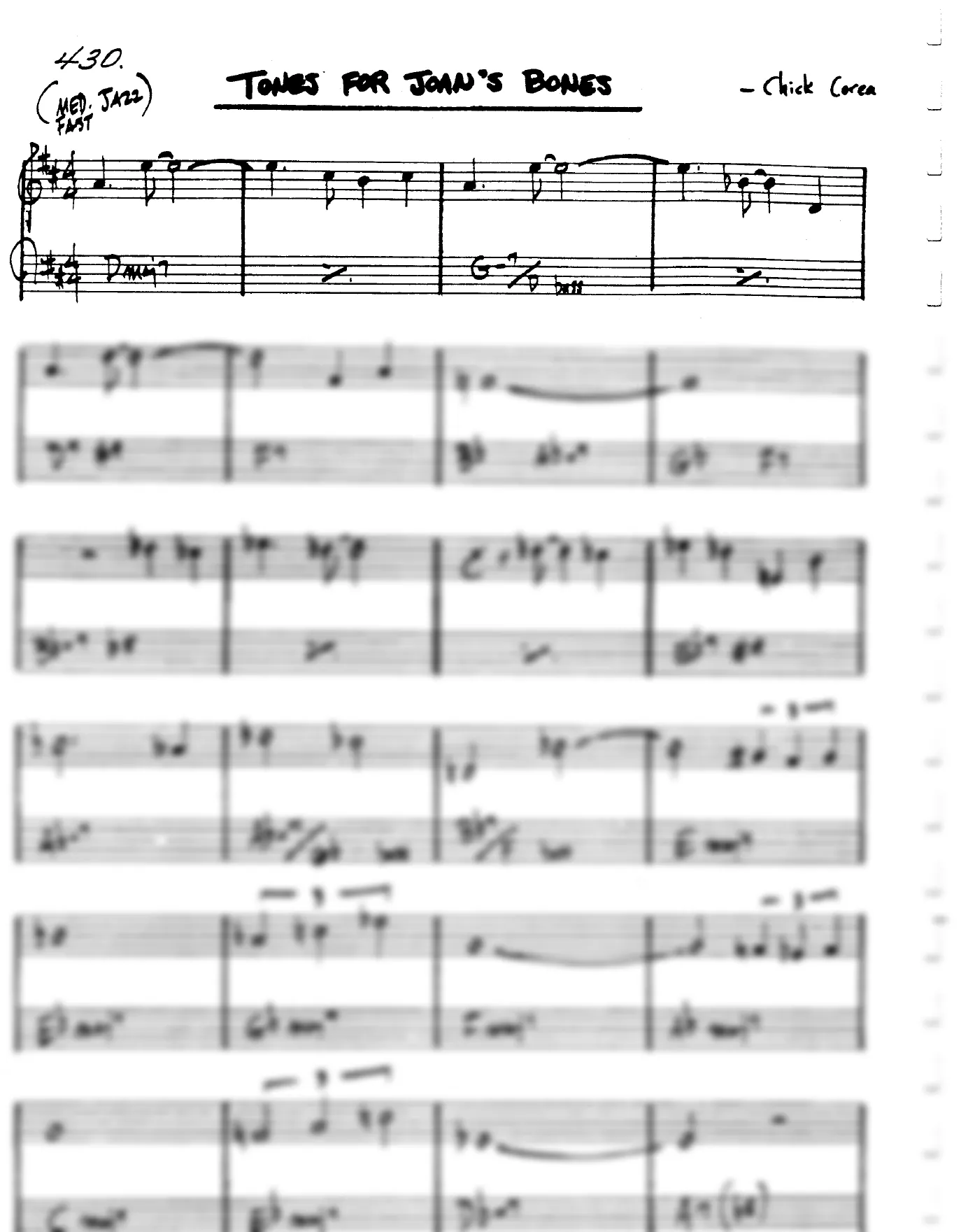 Vista previa de la partitura de Tones For Joan's Bones para Lead sheet (clave de Do)