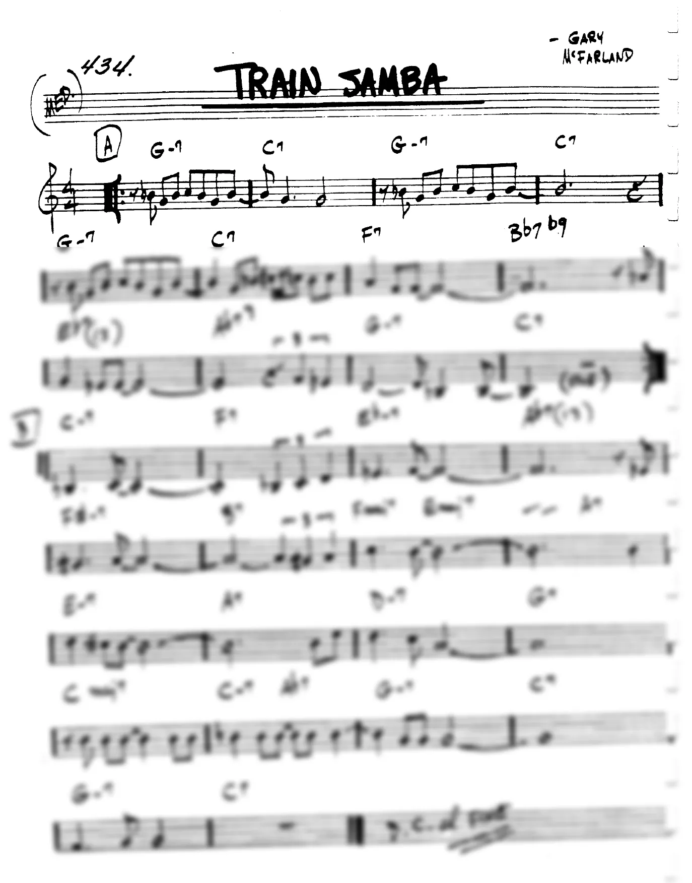 Vista previa de la partitura de Train Samba para Lead sheet (clave de Do)