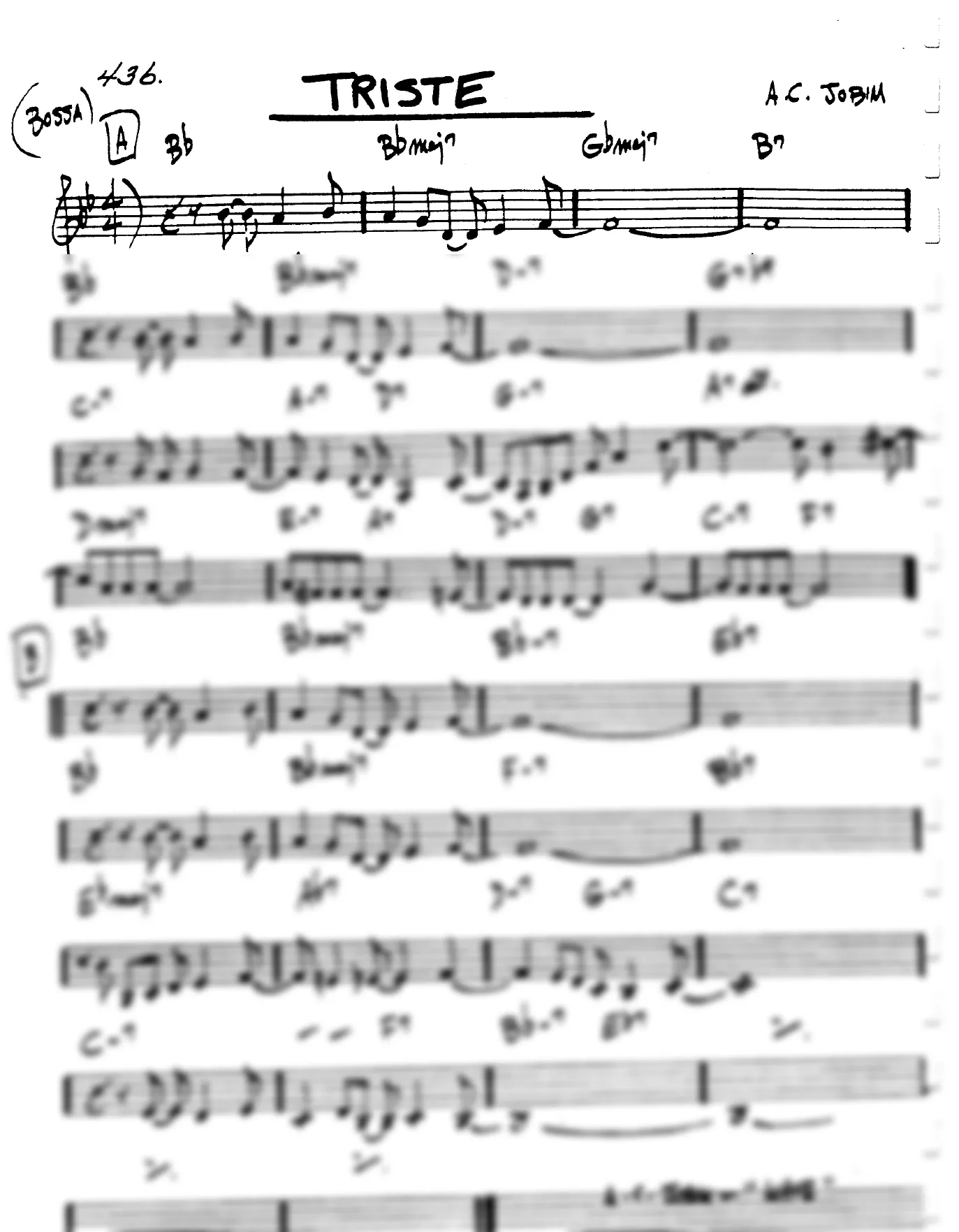 Vista previa de la partitura de Triste para Lead sheet (clave de Do)