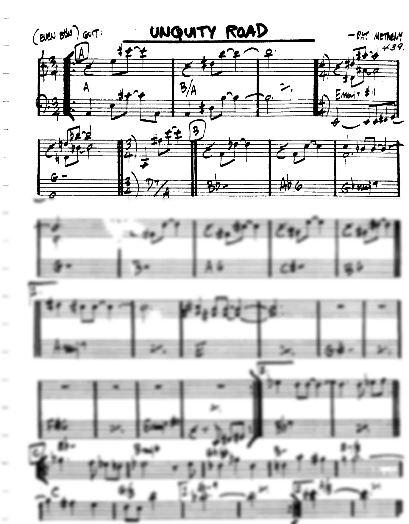 Vista previa de la partitura de Unquity Road para Lead sheet (clave de Do)