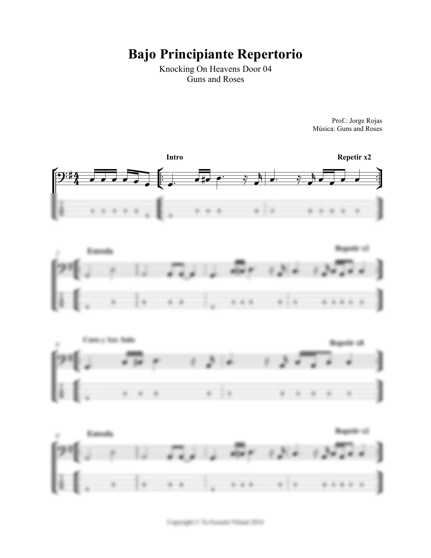 Vista previa de la partitura de Knockin' on Heaven's Door para Bajo