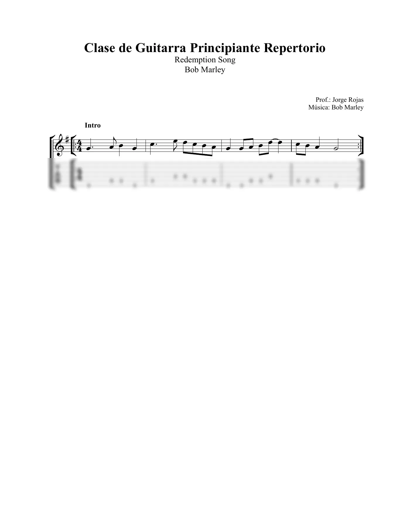 Vista previa de la partitura de Redemption Song para Guitarra