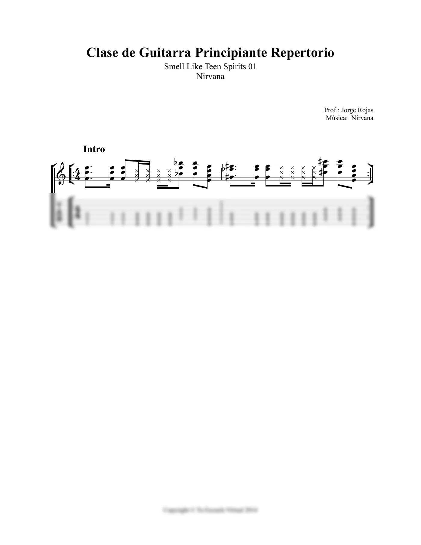 Vista previa de la partitura de Smells Like Teen Spirit para Guitarra