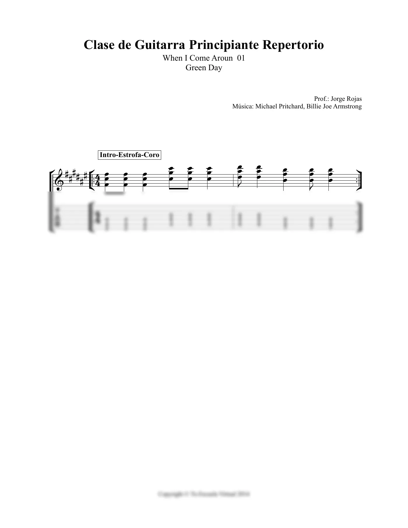 Vista previa de la partitura de When I Come Around para Guitarra