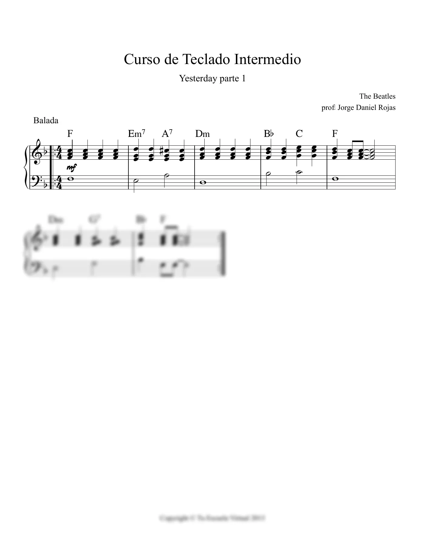 Vista previa de la partitura de Yesterday para Teclado