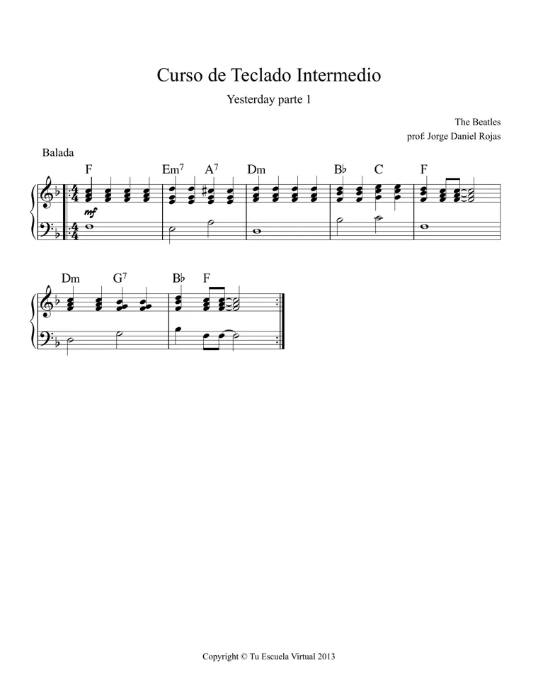 Partitura y tablatura de Yesterday